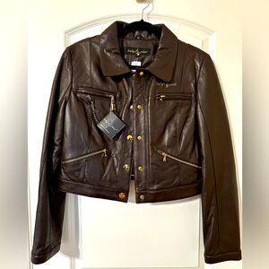 !RAREIconic Y2K Baby Phat Leather Moto Jacket| XL | Cat Logo | Brown |Kimora Lee